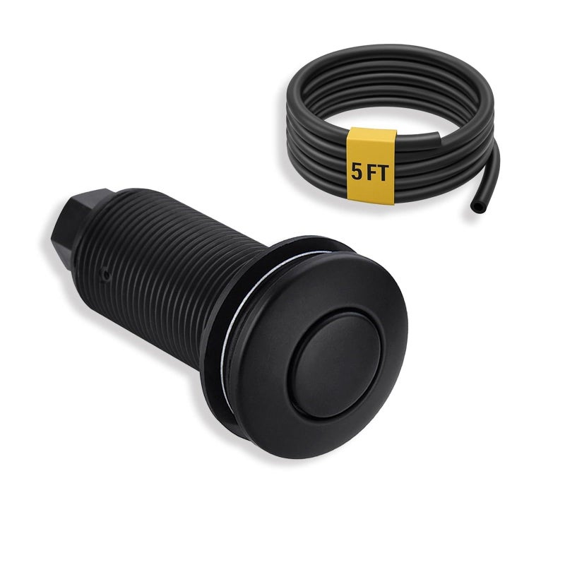 BESTILL Sink Top Garbage Disposal Air Switch Button with 5 Ft Air Hose, Matte Black 3.6" Long On/Off Push Button with Brass Cover, Compatible with all Power Modules - Image 1